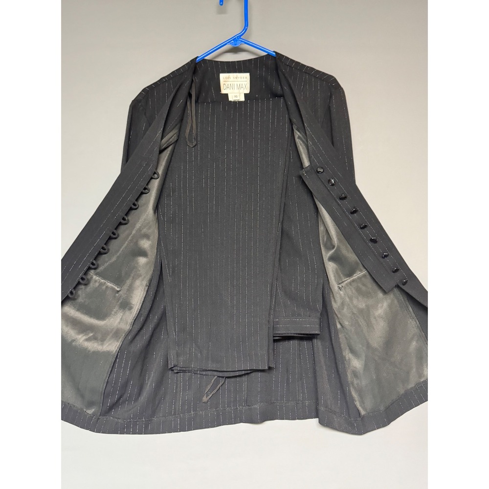 Lois Snyder Dani Max Womens 16 Black Silver Pinstripe 2 Piece Pant Suit Set - Picture 3 of 6